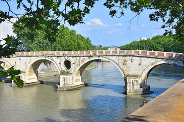 Italy, Rome, view of Sisto bridge over the Tiber river.