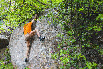 The climber is climbing bouldering.