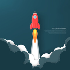 Rocket launch and smoke,Startup concept.