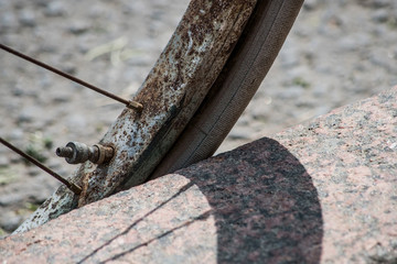 Rusty bicycle wheel with adapter
