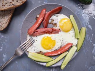 quick breakfast of scrambled eggs with sausages