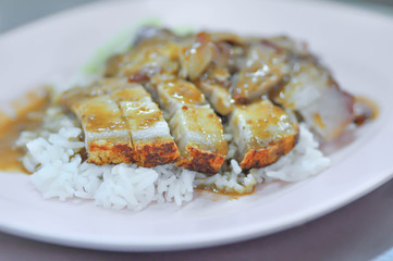 grilled pork or rice topped with crispy pork