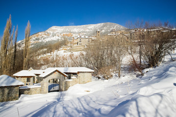 snowy landscape, mountain village