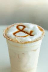 Ice Coffee, energy to work in the morning. Have a break, food and beverage concept.