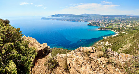 panoramic View of Cassis town, Route des Cretes mountain road, P