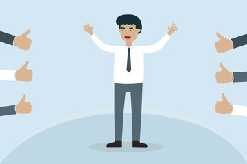 Happy worker with thump up in the office concept illustration.