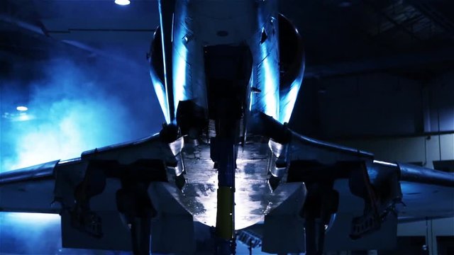 Fighter Plane in a Hangar. 