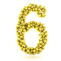 3D render number 6 made of yellow points balls, bowl alphabet