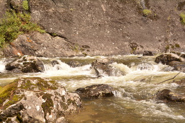 nature landscape landscape mountains valley hills rocks cave water waterfall stream river stream rock stone sky grass trees green blue white tourism excursions Russia,