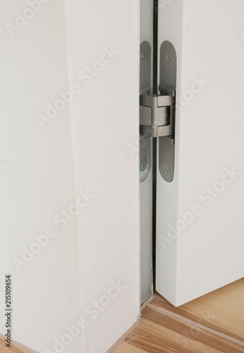 Stainless Door Hinges On White Swing Door For Interior