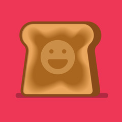 Happy toasted bread vector icon.