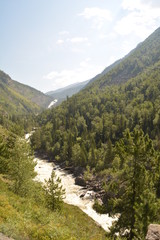 nature landscape landscape mountains valley hills rocks cave water waterfall stream river stream rock stone sky  grass trees green blue white tourism excursions Russia