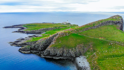 The Highlands of Scotland from above - view over the scenery and famous landmarks