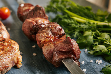 Lamb Grill Kebab on a Skewer Close Up