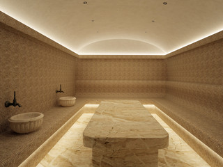 3d Interior of luxury turkish bath hammam. - obrazy, fototapety, plakaty