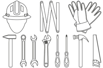 Line art black and white 11 handyman tools set