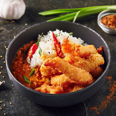 Hot Spicy Fried Shrimps with Curry and Rice
