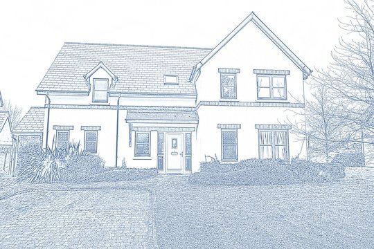 Pretty house with a blue and white filter