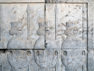 Persian empire soldiers bas relief, Persepolis, Iran