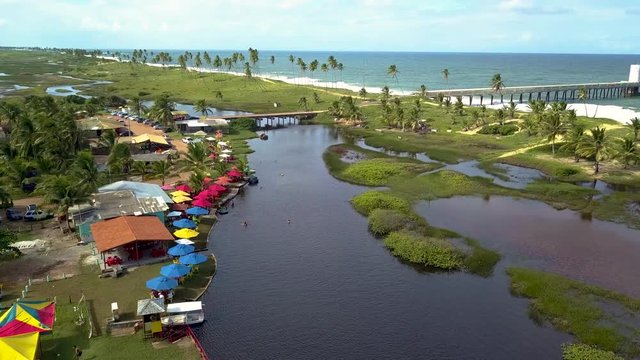 Aerial view of the emissary of Arembepe, Camacari, Bahia, Brazil