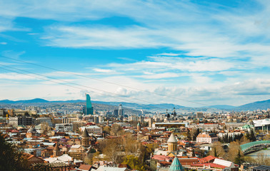 Tbilisi city center aerial view from Narikala Fortress, Georgia