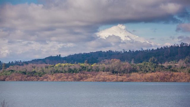 Scenic view of Villarrica Volcano in Chile. Timelapse