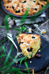 mulberry white chocolate almond cake.outdoor photo