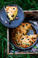 mulberry white chocolate almond cake.outdoor photo
