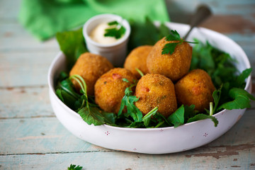 potato croquettes with mortadella.style rustic