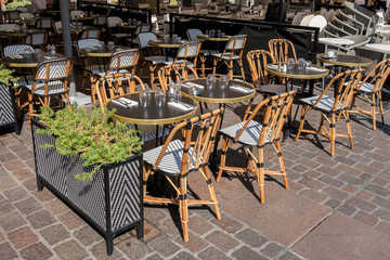 Tables of a restaurant outdoor in a touristic location