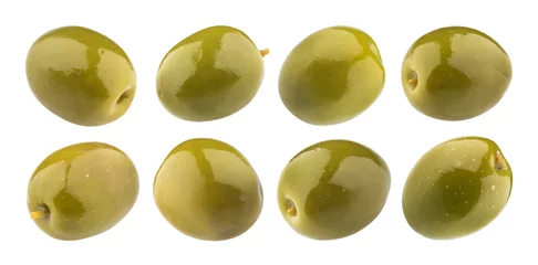 Poster Green olives isolated on white background with clipping path © xamtiw