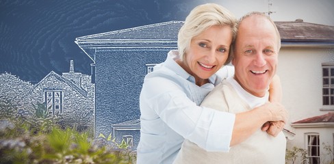 Composite image of happy mature couple smiling at camera