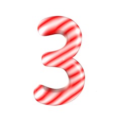 Red white candy number 3 Isolated on white background