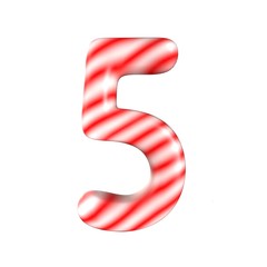 Red white candy number 5 Isolated on white background