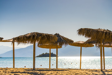 Sun parasols umbrellas on beach