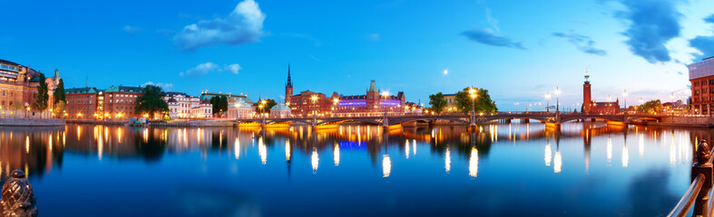 Fototapeta na wymiar view at Stockholm at night in summer. Sunset with beautiful buildings in the capital of Sweden