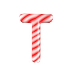 Red White candy letter T Isolated on white background