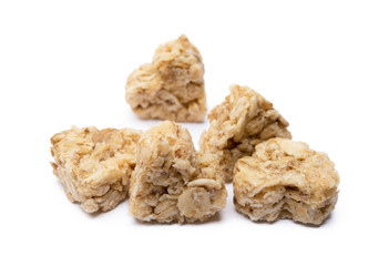 Oatmeal heart dessert isolated on white background