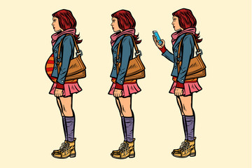 set of teen girl. pregnant and with phone