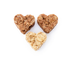 Oatmeal heart dessert isolated on white background