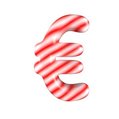 Red White candy euro symbol Isolated on white background