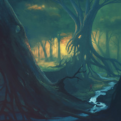 Scary forest landscape