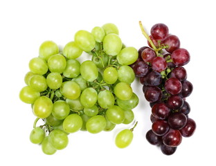 Dark and white grapes, isolated, top view
