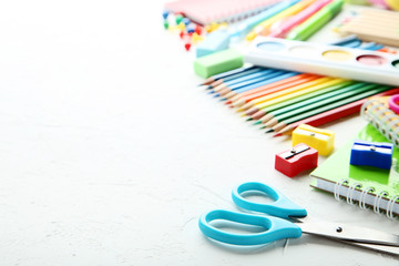 School supplies on white background