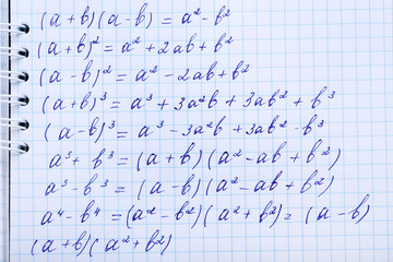 Exercise book with maths formulas
