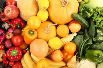 Ripe fruits and vegetables background