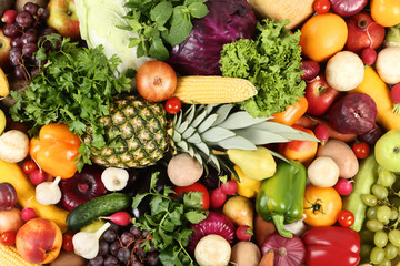 Fototapeta na wymiar Ripe fruits and vegetables background