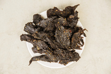 Plate of beef jerky
