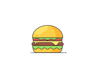 Burger Vector Illustration. Flat design icon for cafes and restaurants.
