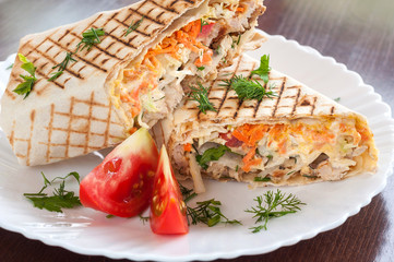 Fresh Shawarma grilled in a white dish